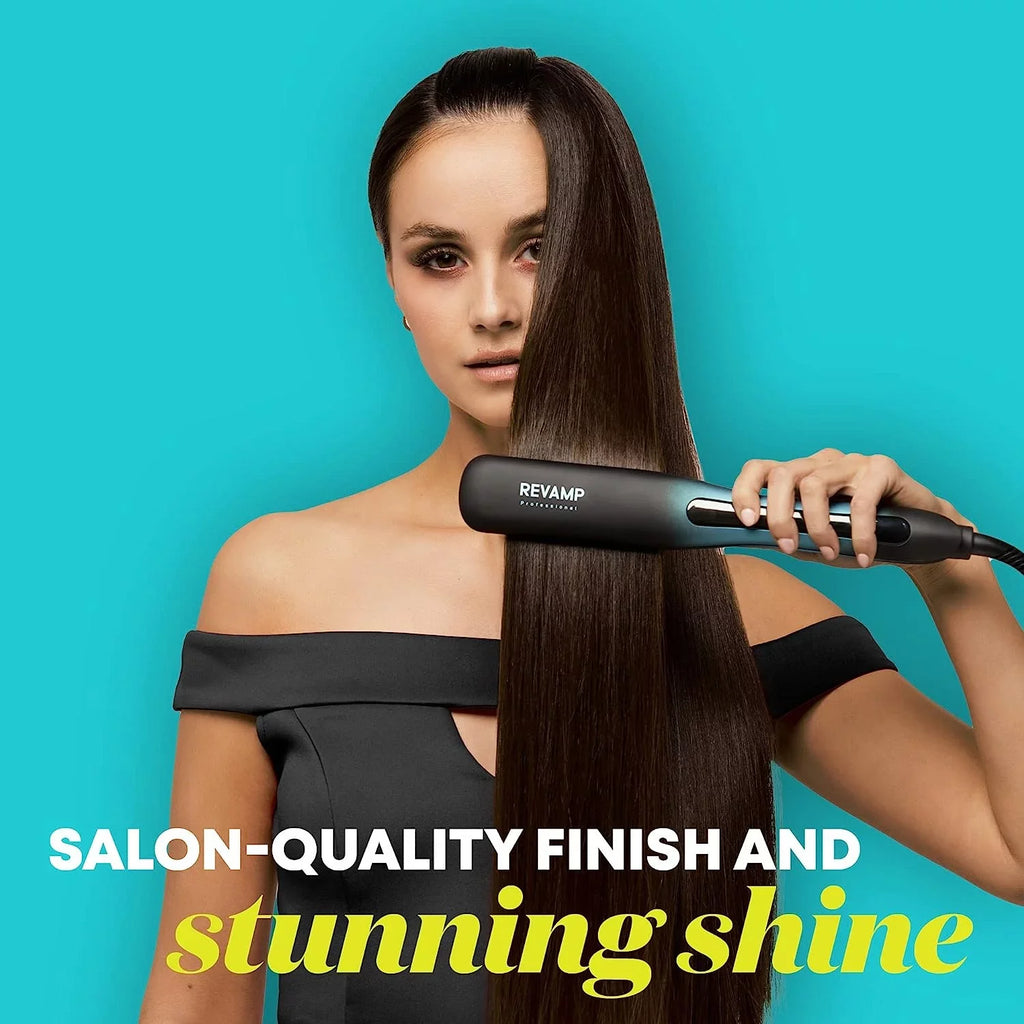 Revamp Progloss Wide Ultra X Shine 1.5-Inch FLatitude Iron Hair Straightener – Ceramic Hair Straightener with Keratin, Argan & Coconut Oil Infpre-owned Ceramic & Ionic PLatitudees, Ideal for Long, Thick, Curly Hair