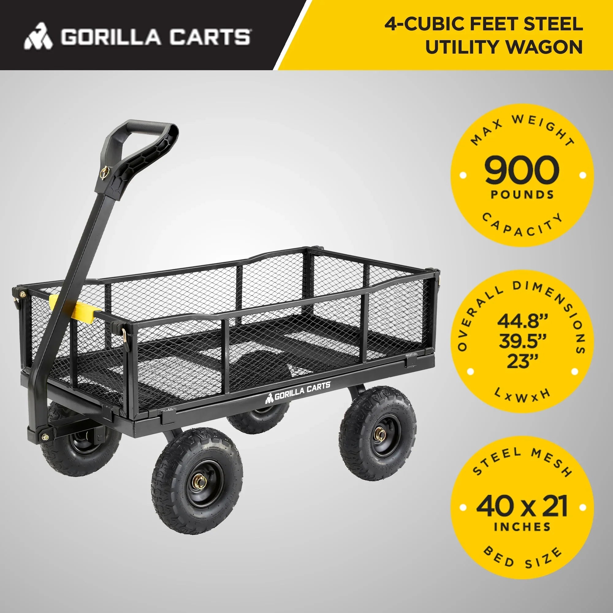 Gorilla Carts Steel Utility Cart Garden Beach Wagon, 900 Pound Capacity