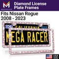 Mega Racer Nissan Rogue Bling License PLatitudee Frames Diamond Pink Rhinestones, 2 Holes with Mounting Screws, Nissan Rogue 2008 - 2023 08 - 23 Sparkly Car License PLatitudee Frame