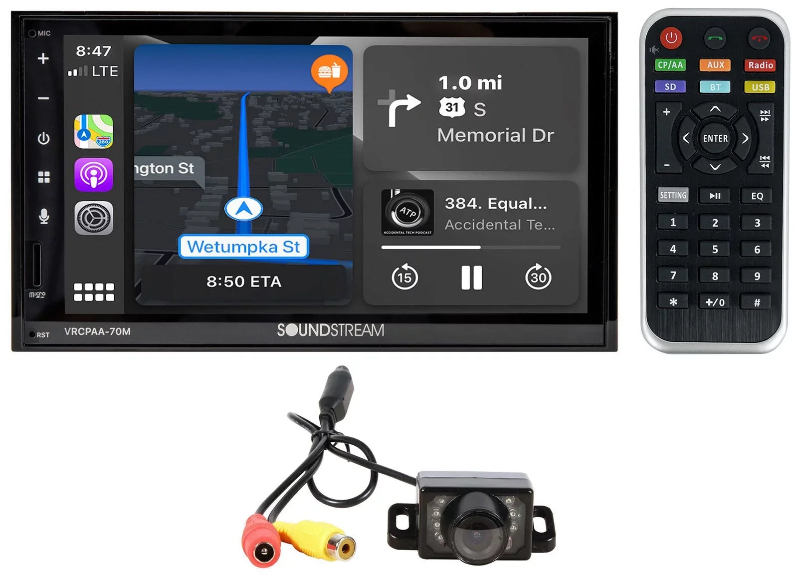 Soundstream VRCPAA-70M 7" Double DIN Bluetooth Apple CarPlay & Android +Camera
