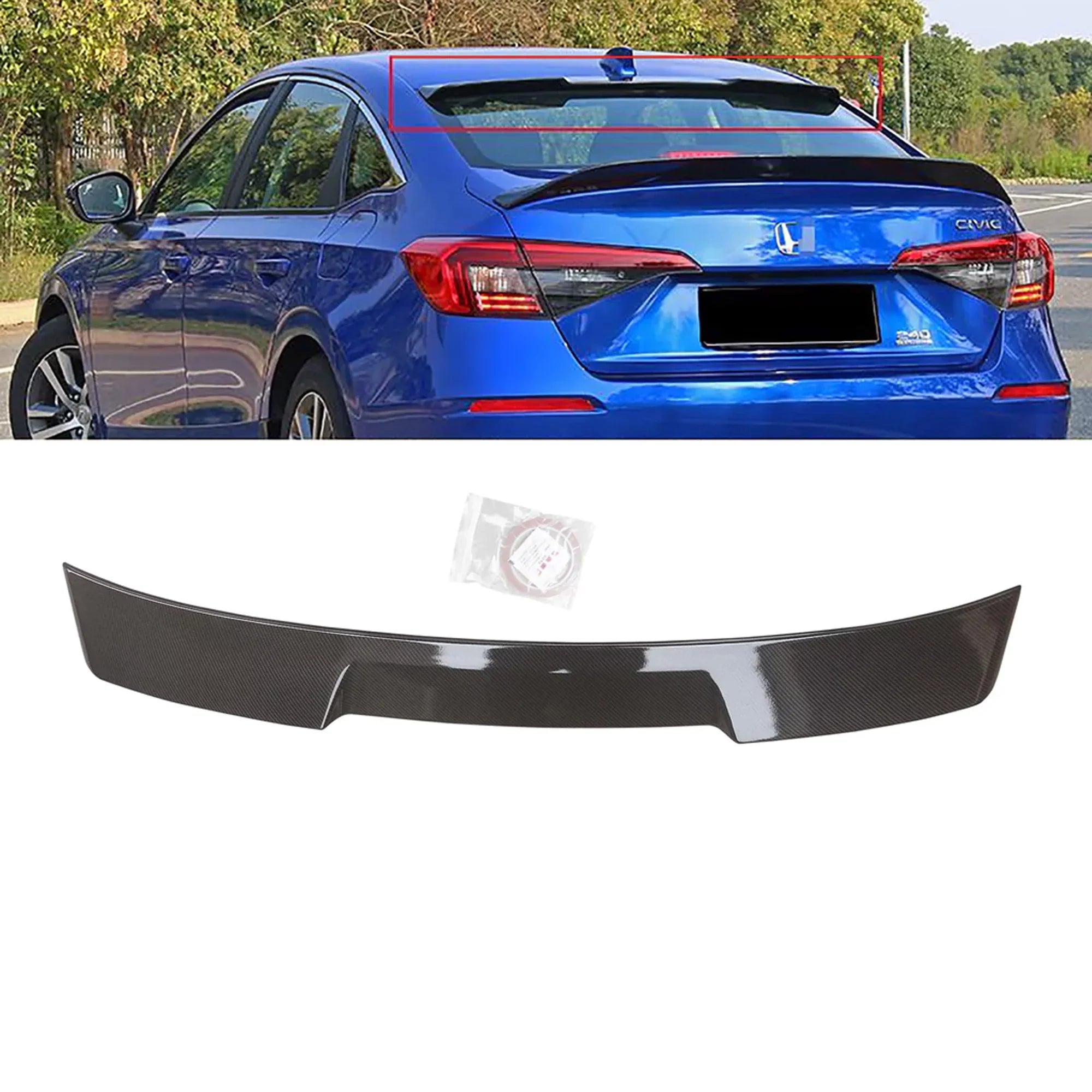 NINTE Roof Spoiler for 2022 2023 11th Honda Civic EX LX SI Sport Touring Rear Window Spoiler Carbon Fiber Look