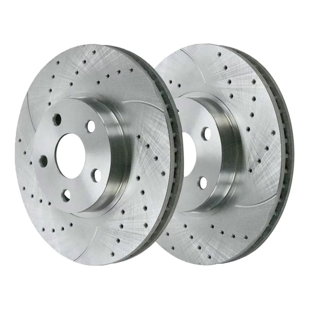 AutoShack Front Drilled Slotted Brake Rotors Silver and Ceramic Pads Kit Driver and Passenger Side Replacement for 2005-2009 2010 Scion tC 2000 2001 2002 2003 2004 2005 Toyota Celica 1.8L 2.4L FWD