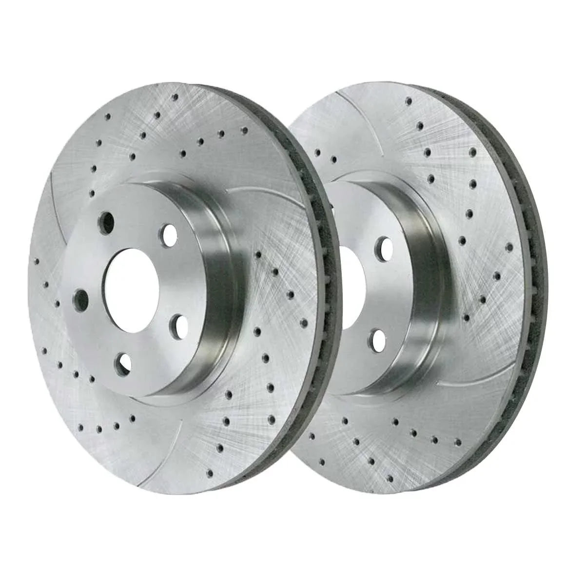 AutoShack Front Drilled Slotted Brake Rotors Silver and Ceramic Pads Kit Driver and Passenger Side Replacement for 2005-2009 2010 Scion tC 2000 2001 2002 2003 2004 2005 Toyota Celica 1.8L 2.4L FWD