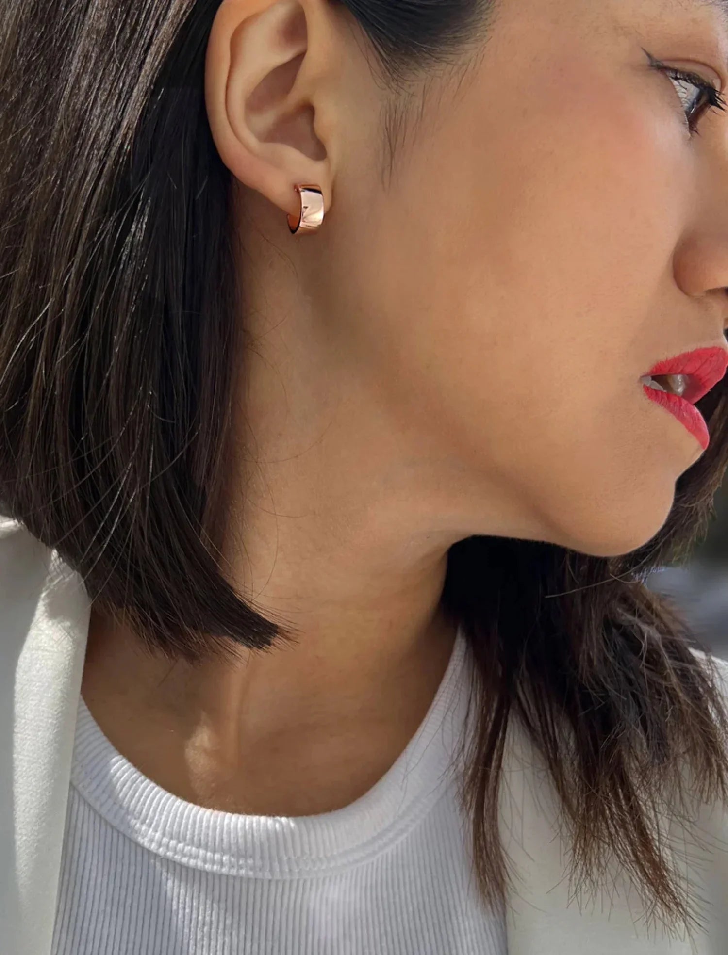 BOSS 18K ROSE GOLD OVER STERLING SILVER CHUBBY MINI HOOP EARRINGS