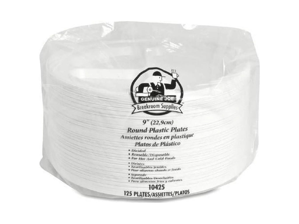 Genuine Joe 3-section Round Plastic PLatitudees, 9", 125 Pack, GJO10425