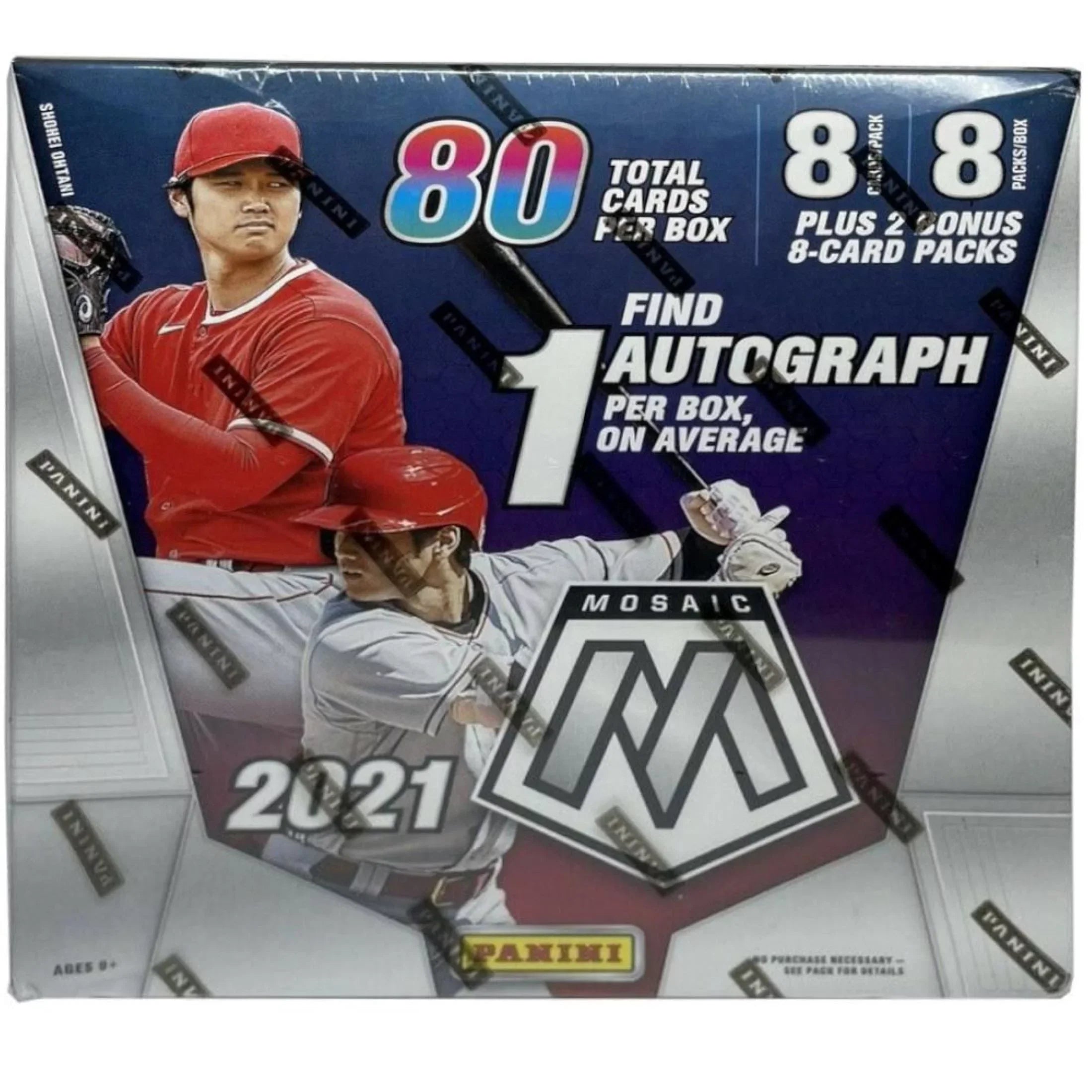 MLB Panini 2021 Mosaic Baseball Trading Card MEGA Box (12 Packs, 1 Autograph, 8 Reactive Yellow & 8 Reactive Red Parallels)