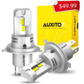 AUXITO 2024 Upgraded H4 9003 LED Headlight Bulb, 800% Super Bright, 6500K White Wireless H4 LED Bulbs, 9003 Headlight Bulb with Fan, Pack of 2