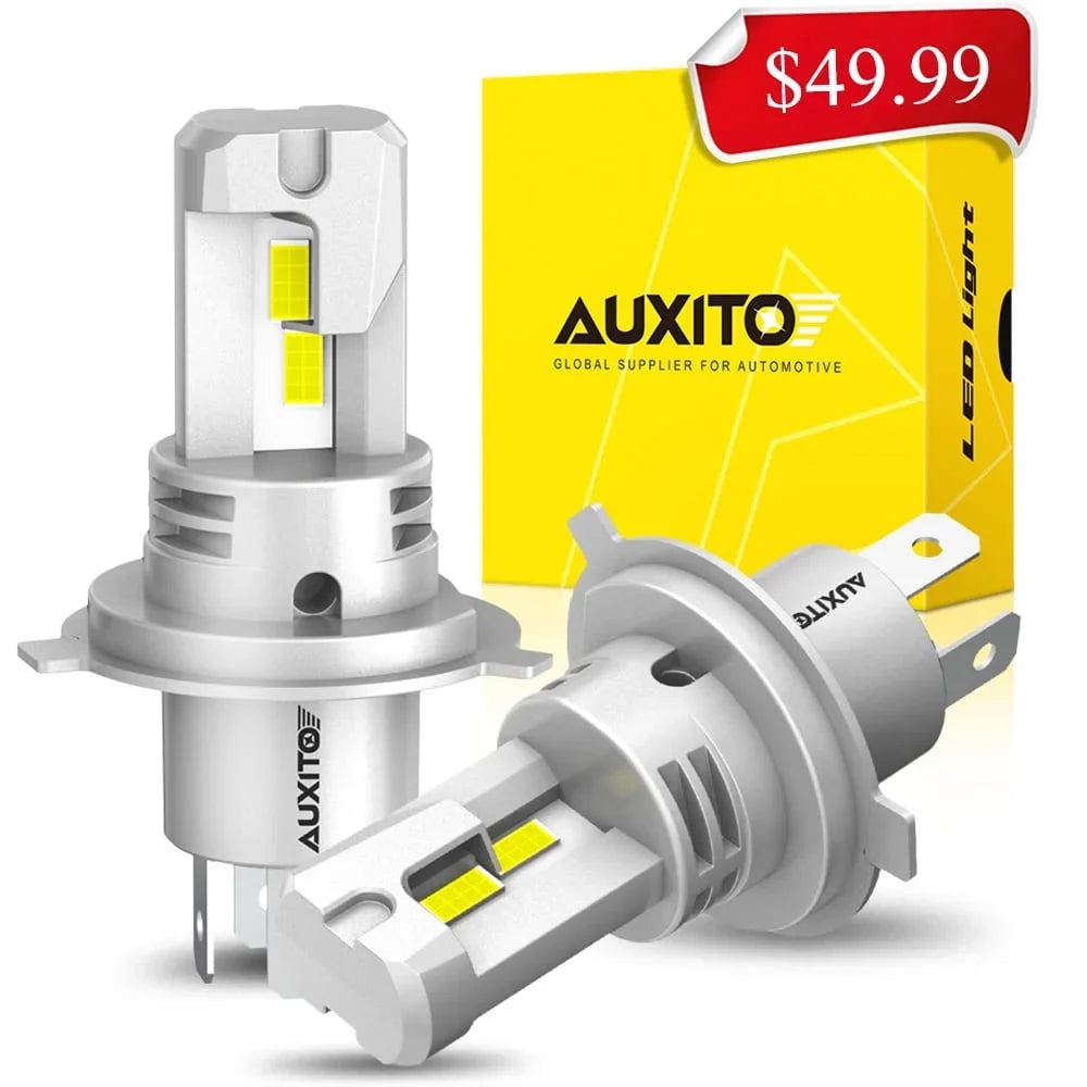 AUXITO 2024 Upgraded H4 9003 LED Headlight Bulb, 800% Super Bright, 6500K White Wireless H4 LED Bulbs, 9003 Headlight Bulb with Fan, Pack of 2
