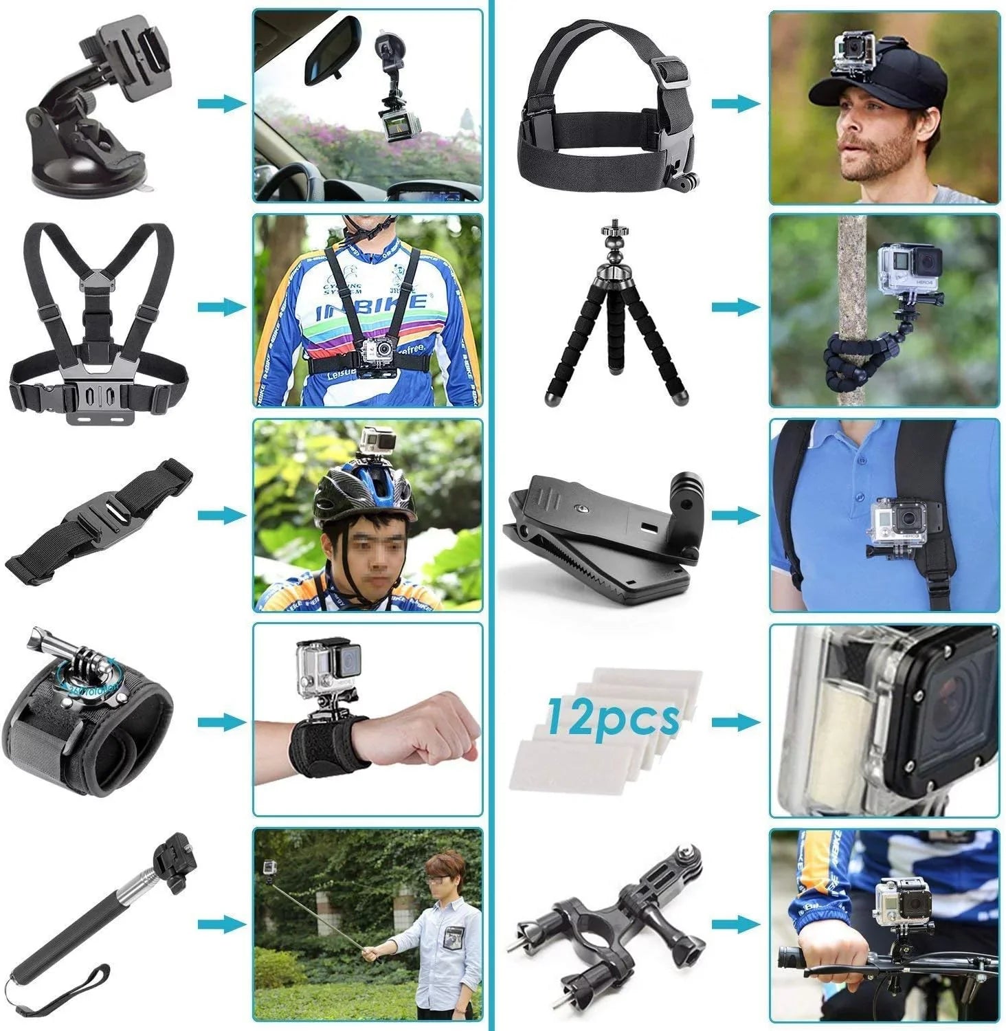GoPro HERO7 White - Waterproof Action Camera with Touch Screen, Full HD Video, 10MP Photos, and Stabilization - with 64GB Micro Sd Card and 50 Piece Accessory Kit - Fully Loaded Bundle