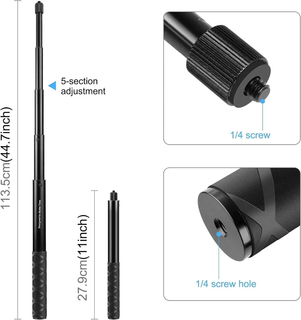 PULUZ Stable Aluminum Motorcycle Bicycle Camera Mount with Monopod Stand Shock-Proof Panora Capture for Insta 360