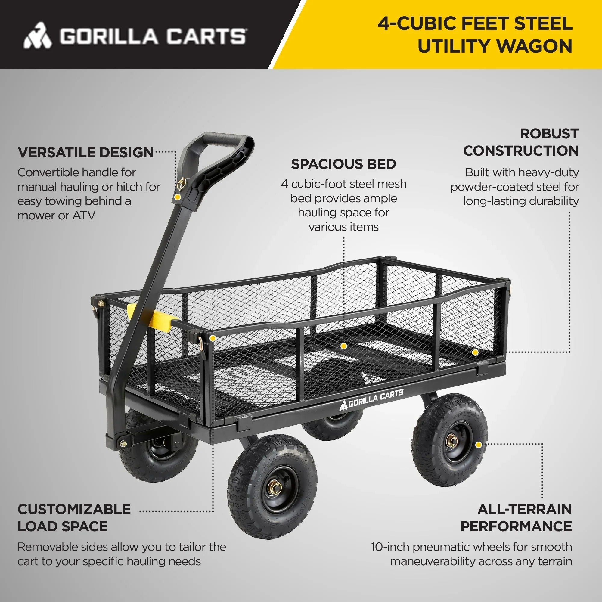 Gorilla Carts Steel Utility Cart Garden Beach Wagon, 900 Pound Capacity