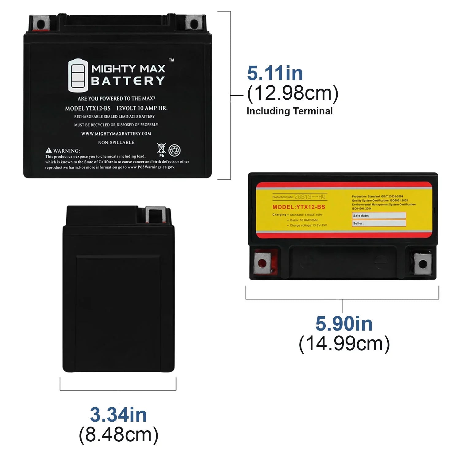 YTX12-BS 12V 10AH Battery for Suzuki GSX-R1000 2001-2004