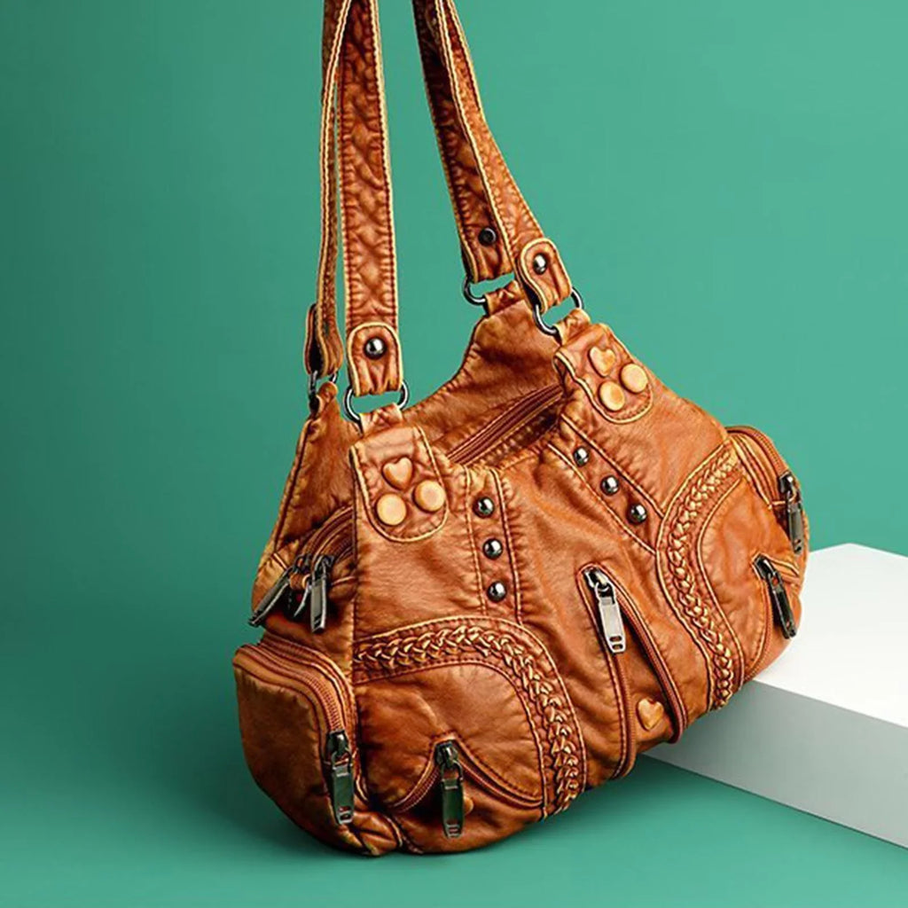 Vintage Shoulder Bag Large Capacity Adjustable Strap Presents PU Leather Clutch Purses Tote Bags for Traveling Cosmetic Daily Use Ladies Brown