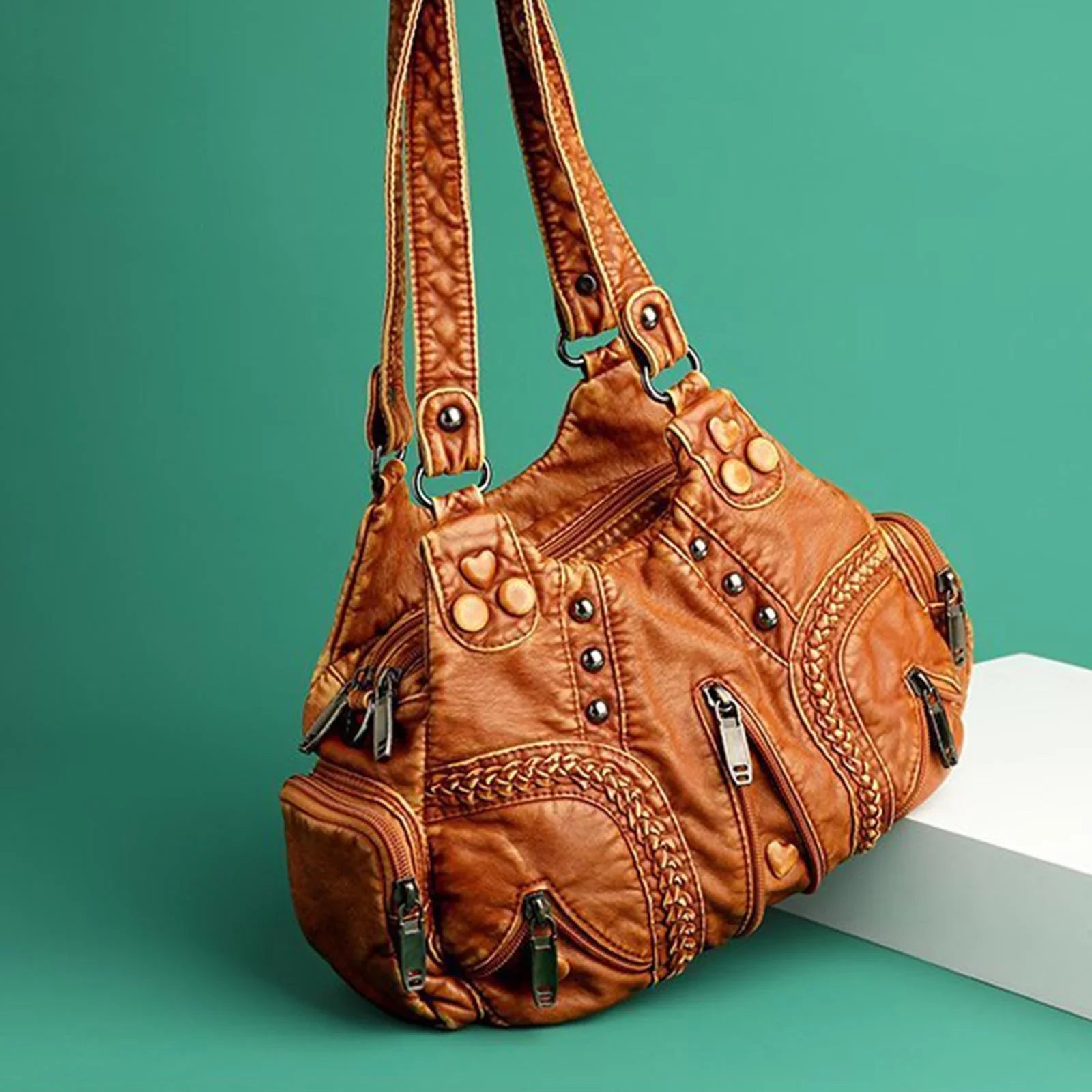 Vintage Shoulder Bag Large Capacity Adjustable Strap Presents PU Leather Clutch Purses Tote Bags for Traveling Cosmetic Daily Use Ladies Brown