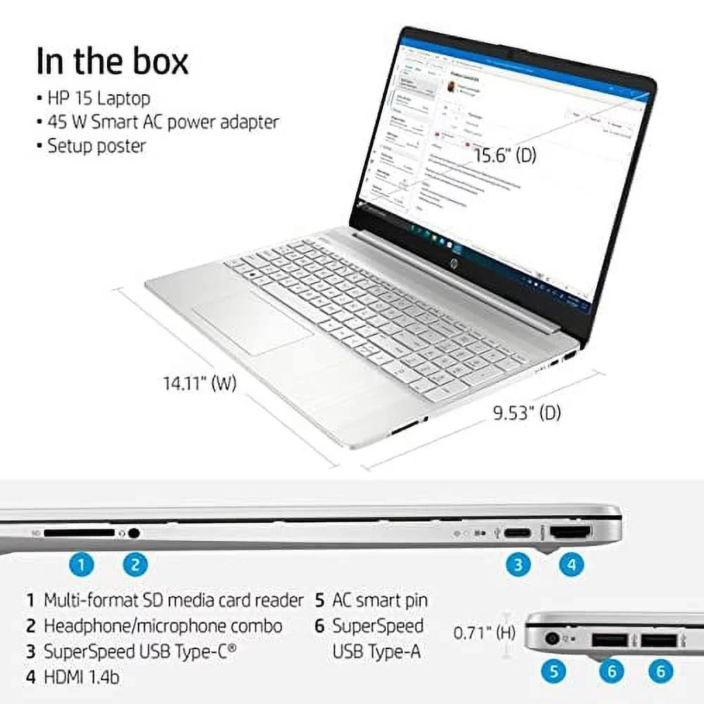 2021 HP 15.6 Inch Full HD 1080P Business Laptop, 11th Gen Intel Quad-Core i5-1135G7, 8GB DDR4 RAM, 512GB PCIe SSD, Iris Xe Graphics, USB-C, HDMI, Wi-Fi, Windows + TiTac Card, Silver, RAM | 15 i5