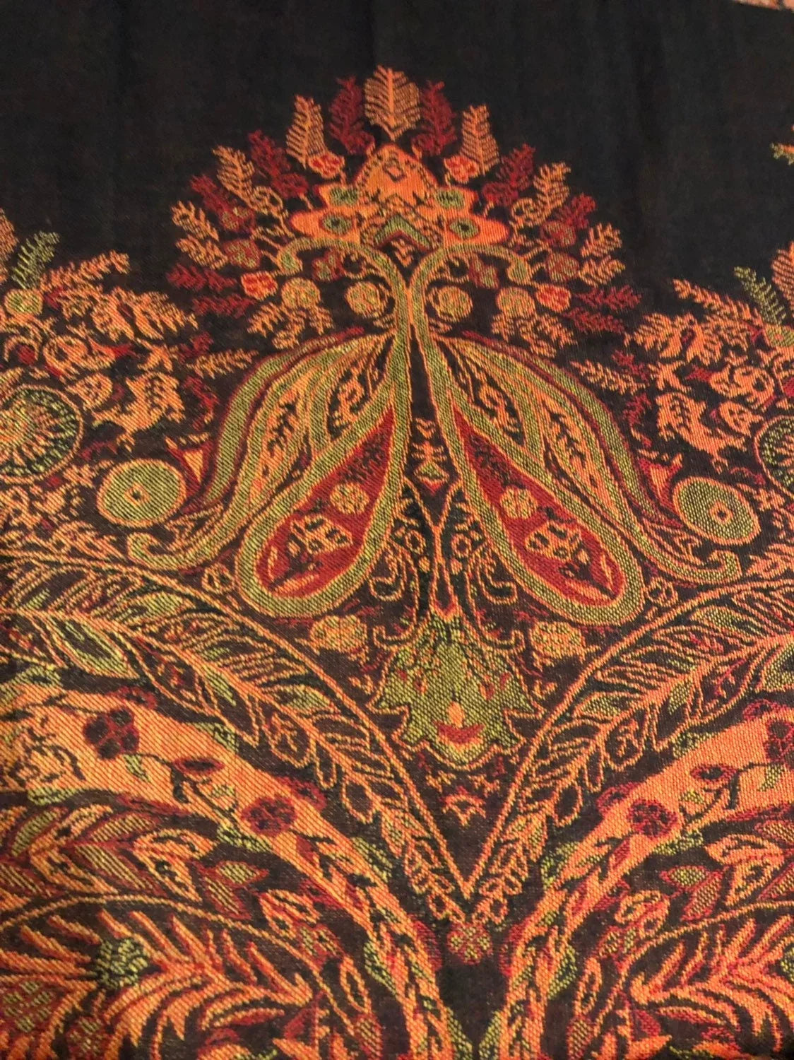 Black Red Vintage Paisley Brocade Pashmina Scarf Wrap