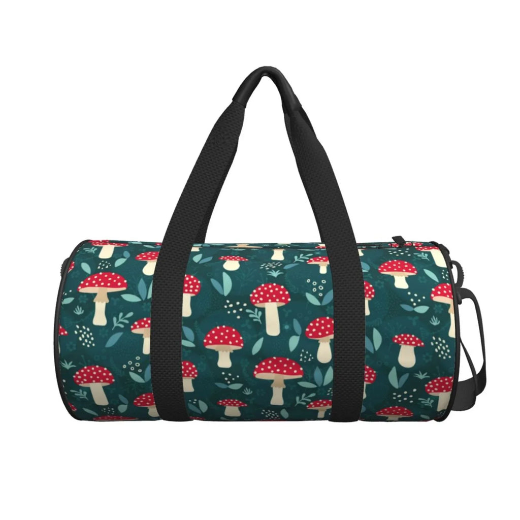 Coaee Amanita Mushroom Large Capacity Travel Luggage Bag Cylinder Gym Bag Waterproof Sports Bag with Pocket and Compartment