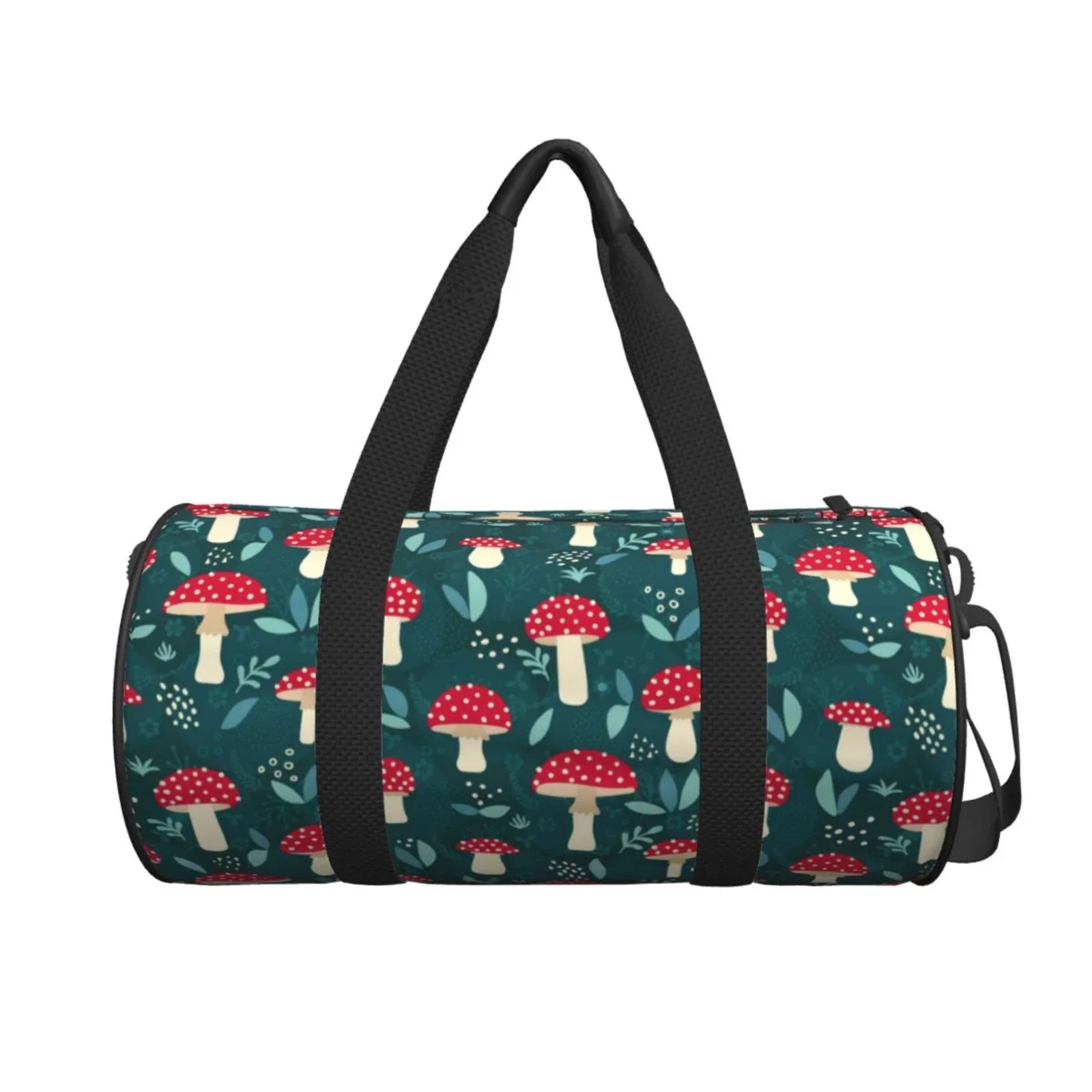 Coaee Amanita Mushroom Large Capacity Travel Luggage Bag Cylinder Gym Bag Waterproof Sports Bag with Pocket and Compartment