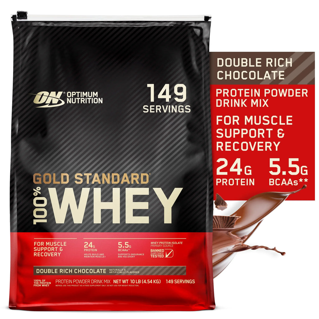 Optimum Nutrition, Gold Standard 100% Whey Protein Powder, Double Rich ChocoLatitudee, 10 lb, 149 Servings
