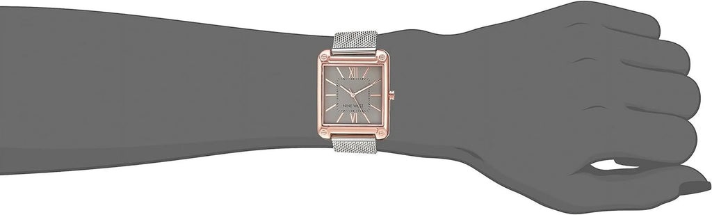 nine west women's rose gold-tone and silver-tone mesh bracelet watch
