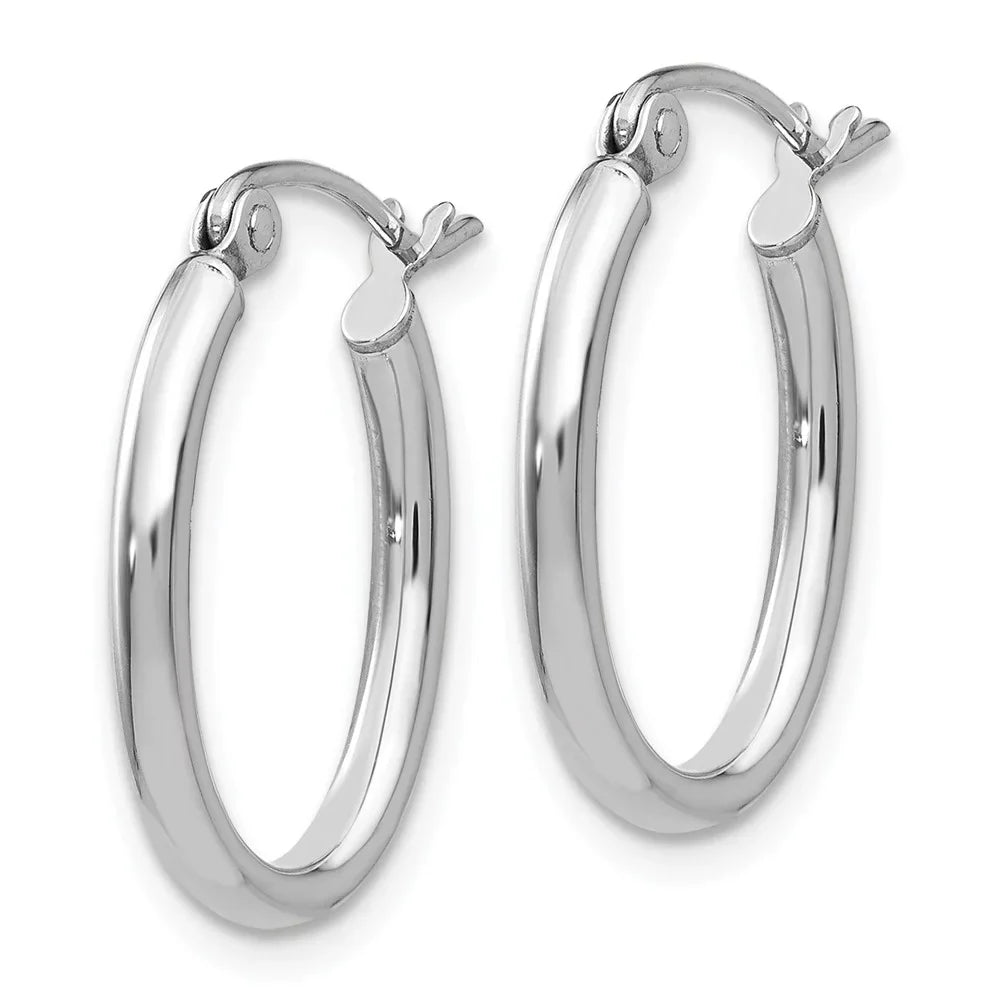 Real 14kt White Gold Polished 2mm Oval Tube Hoop Earrings; for Adults and Teens; for Women and Men