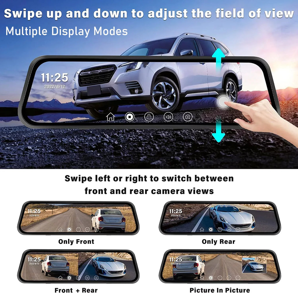 Erago Rear View Mirror Camera, Dash Cam Front and Rear Full Touch Screen  FHD 1080p for Car , Waterproof Backup WDR Camera, Night Vision, G-Sensor, Parking Moniter