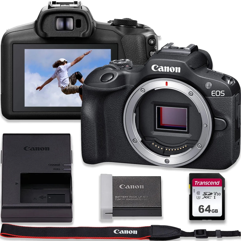 Canon EOS R100 4K Video Recording Mirrorless Camera (BODY) with 64GB Fast Transcend Memory Card