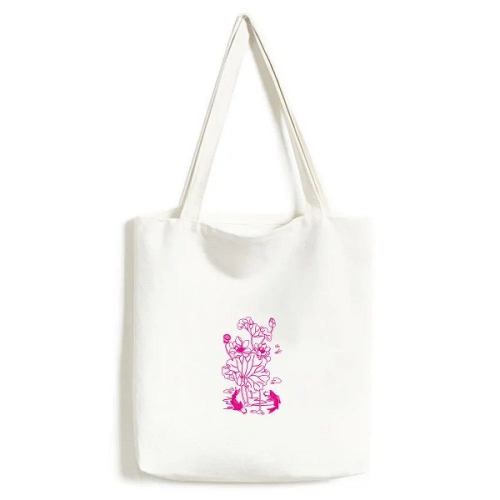 Lotus Lotus Flower Lotus Root Fish Water Tote Canvas Bag Shopping Satchel Casual Handbag