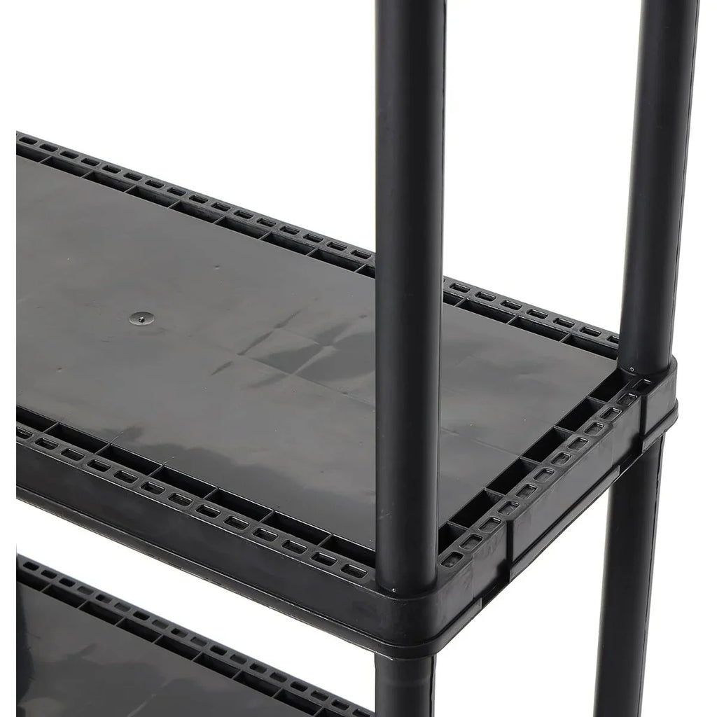 Multipurpose 4 Shelf Modular Design Solid Plastic Lightweight Storage Unit for Indoor and Outdoor Home or Office Organization, Black