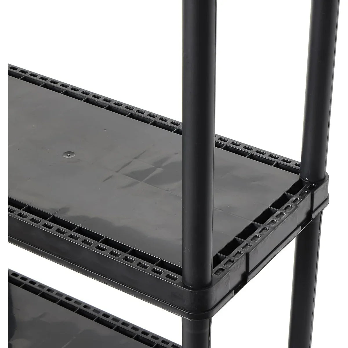 Multipurpose 4 Shelf Modular Design Solid Plastic Lightweight Storage Unit for Indoor and Outdoor Home or Office Organization, Black