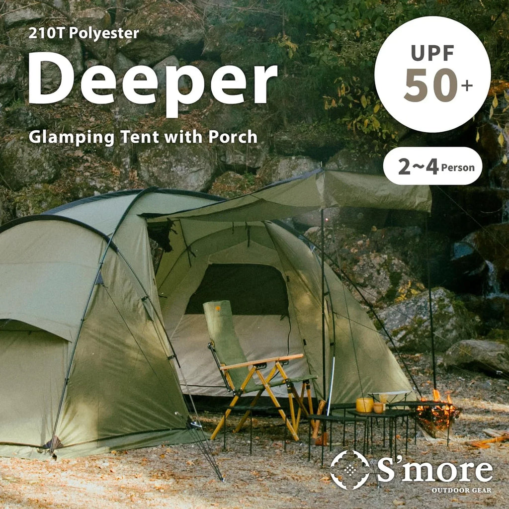 YANPO Glamping Tent with Porch, 2/3/4/5/6 Person Durable Weatherproof Camping Tent, Large Family Tent with Room Divider, Easy Setup Tent with Screen Room