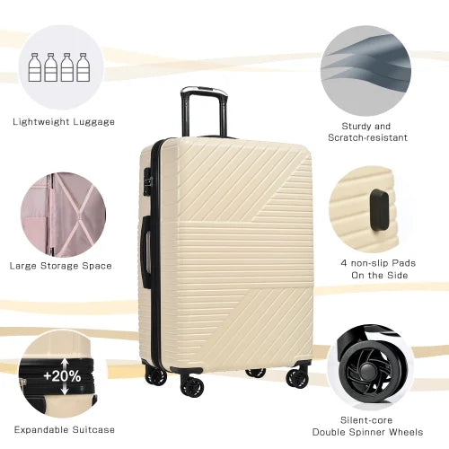 Zateety Hardshell Luggage Sets 3 Piece double spinner 8 wheels Suitcase with TSA Lock Lightweight 20''24''28''