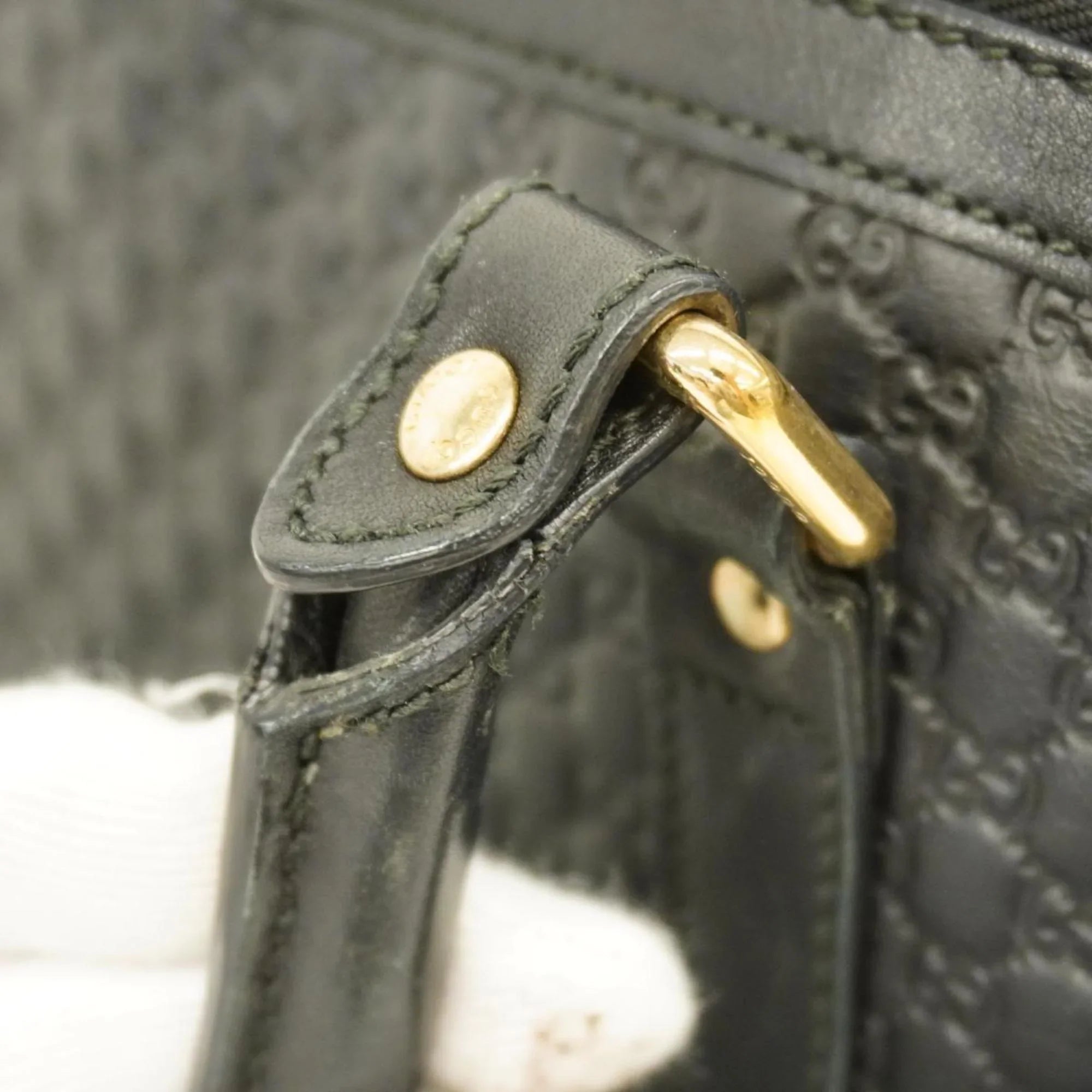 Pre-Owned Gucci Handbag Micro Guccisima 449658 Leather Black Gold Hardware Women's (Good)
