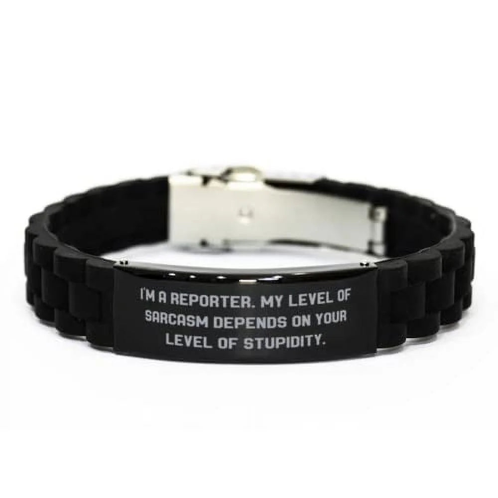 Useful Reporter Gifts, I'm a Reporter. My Level of Sarcasm Depends on, Reporter Black Glidelock Clasp Bracelet From Coworkers, , Black glidelock clasp bracelet gift for reporter, Reporters black