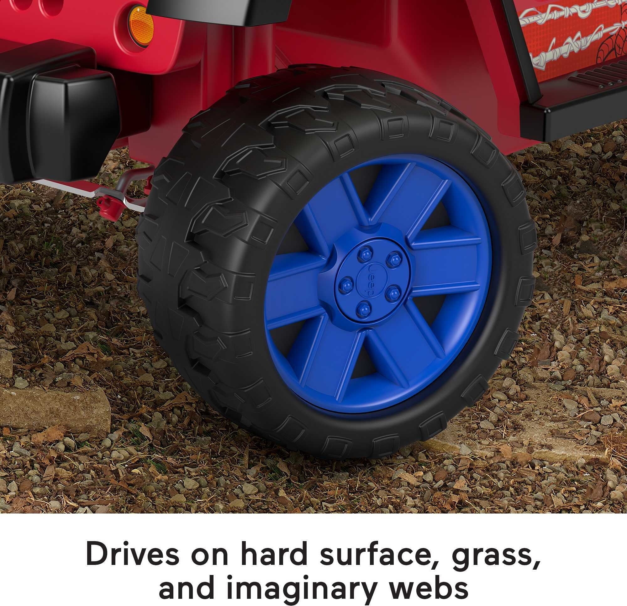 12V Power Wheels Spider-Man Jeep Wrangler Battery-Powered Ride-On Vehicle with Sounds, for a Child Ages 3-7