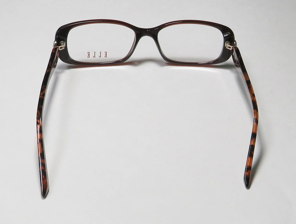 NEW ELLE 13428 WOMENS/LADIES RECTANGULAR FULL-RIM BROWN PREMIUM ACETATE PLASTIC DURABLE DESIGNER FRAME DEMO LENSES 52-16-135 EYEGLASSES/EYE GLASSES
