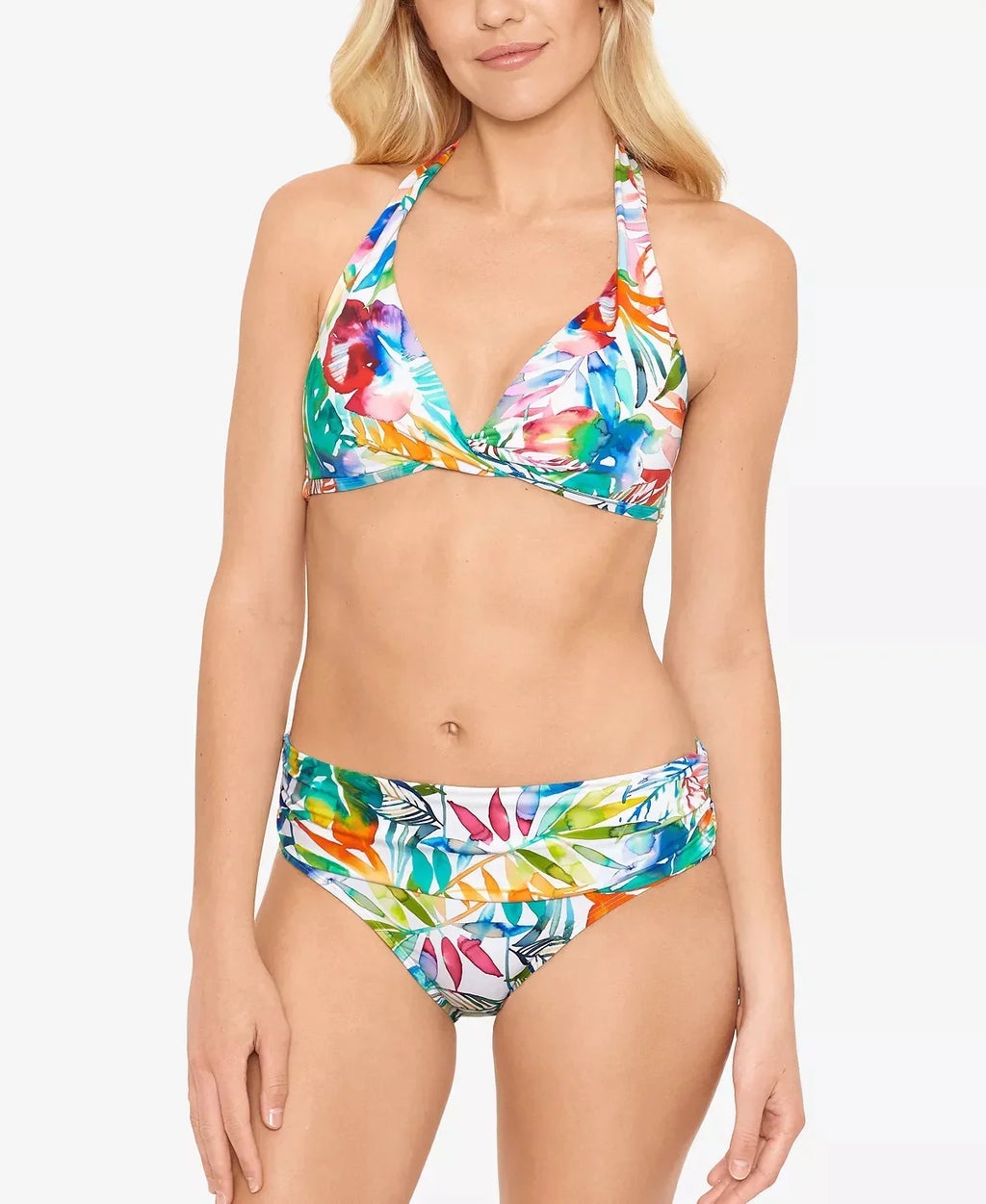 Ralph Lauren Women's Tropical Caribbean Wide Banded Shirred Hipster Bottoms Blue Size 4