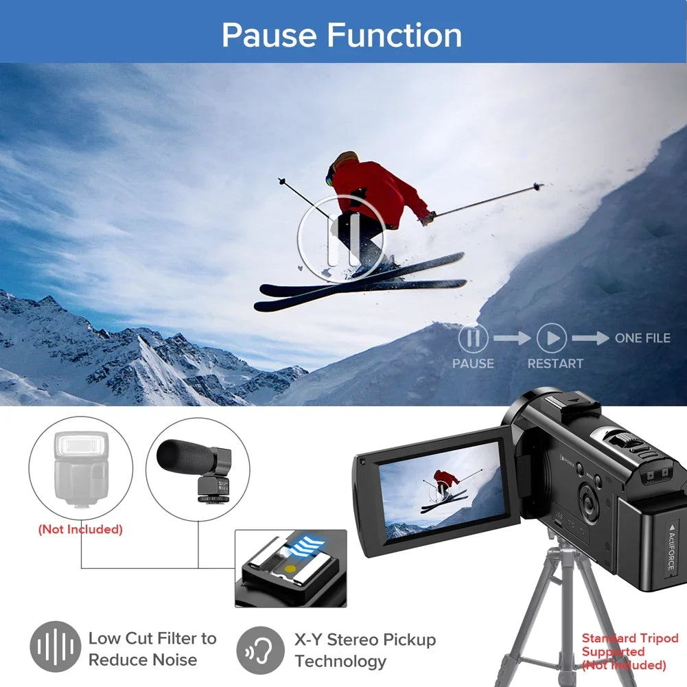 Video Camera Camcorder YouTube Vlogging Camera FHD 1080P 30FPS 24MP 16X Digital Zoom 3" LCD 270 Degrees Rotatable Screen Digital Camera Recorder with Microphone,Remote Control,2 Batteries