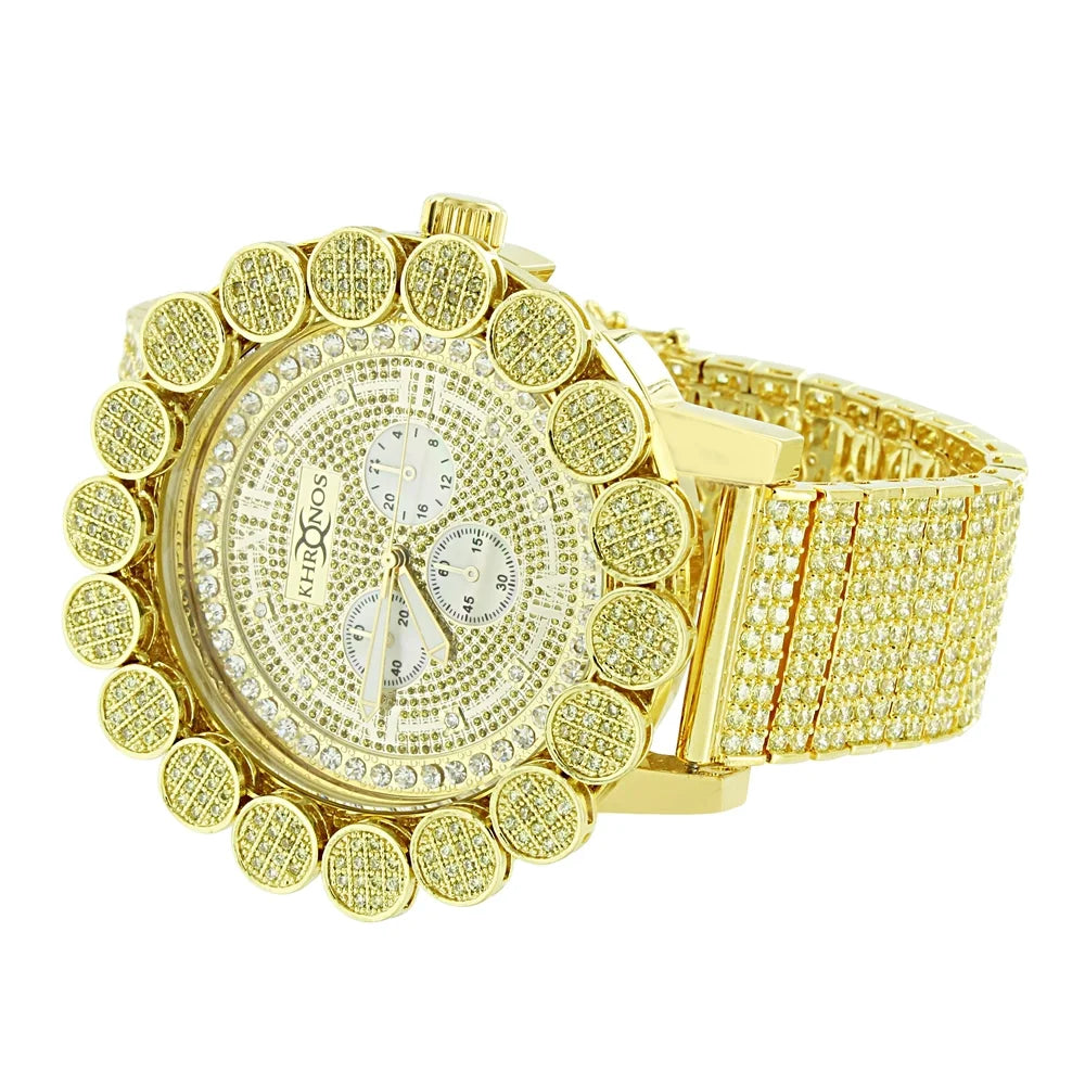 Canary Gold Tone Custom Pave Watch Solid Stainless Steel Back Genuine Diamond Dial Iced Out Flower Bezel Jo Rodeo Jojino