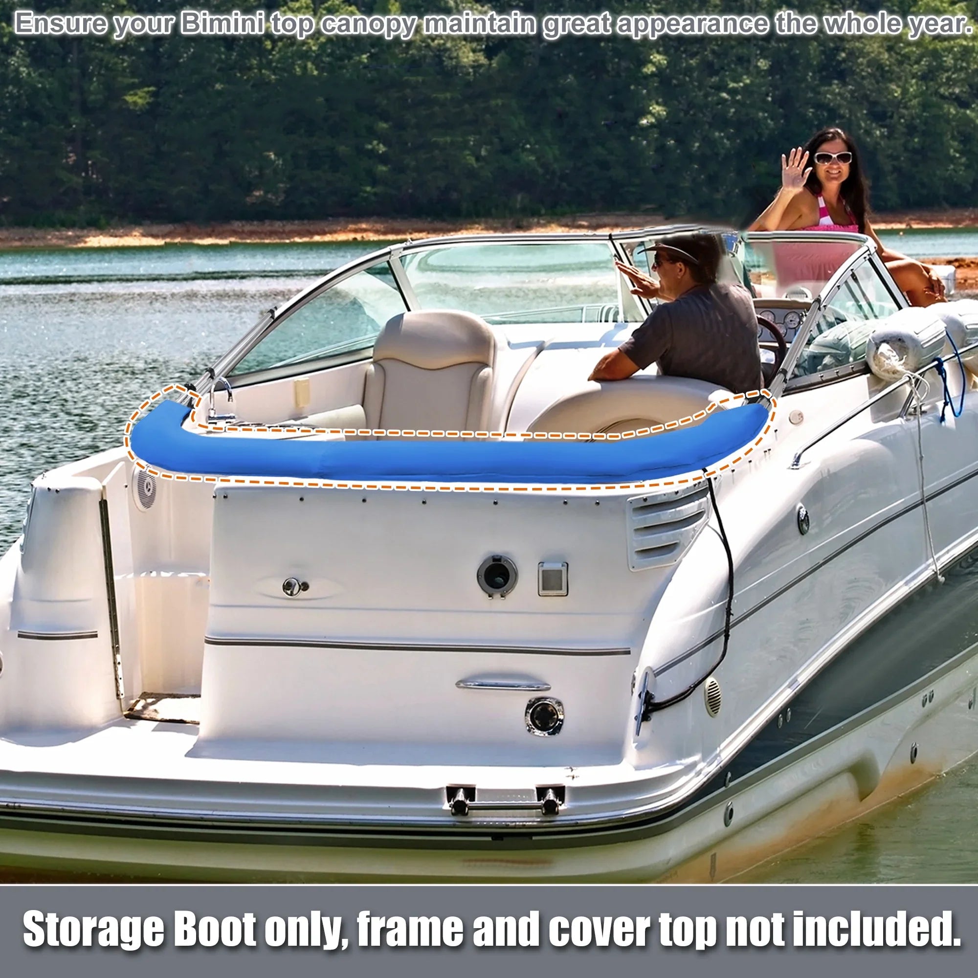 Boat Bimini Top Storage Boot Cover 600D Polyester Canvas Pacific Blue 85"-90" Width for 3 Bow 4 Bow