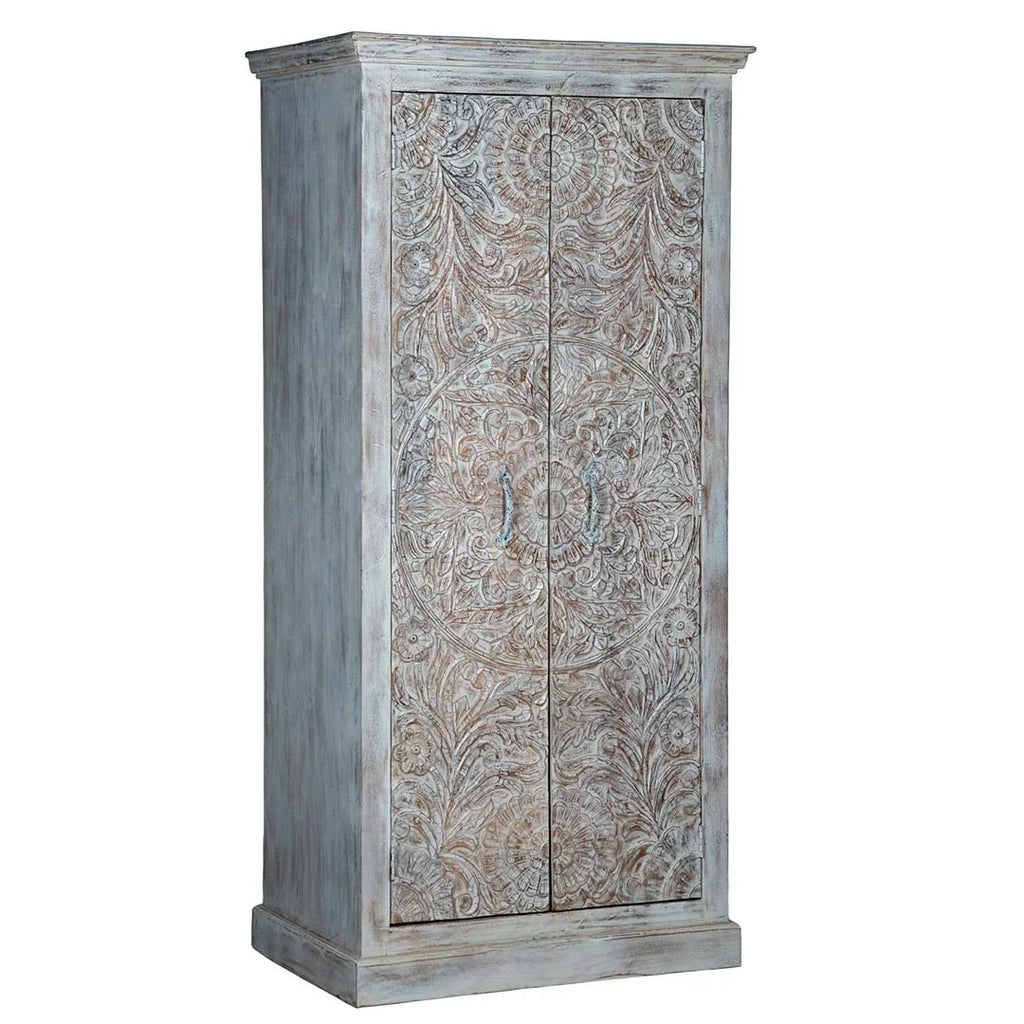 Maadze Shabby Chic White Carved Wardrobe