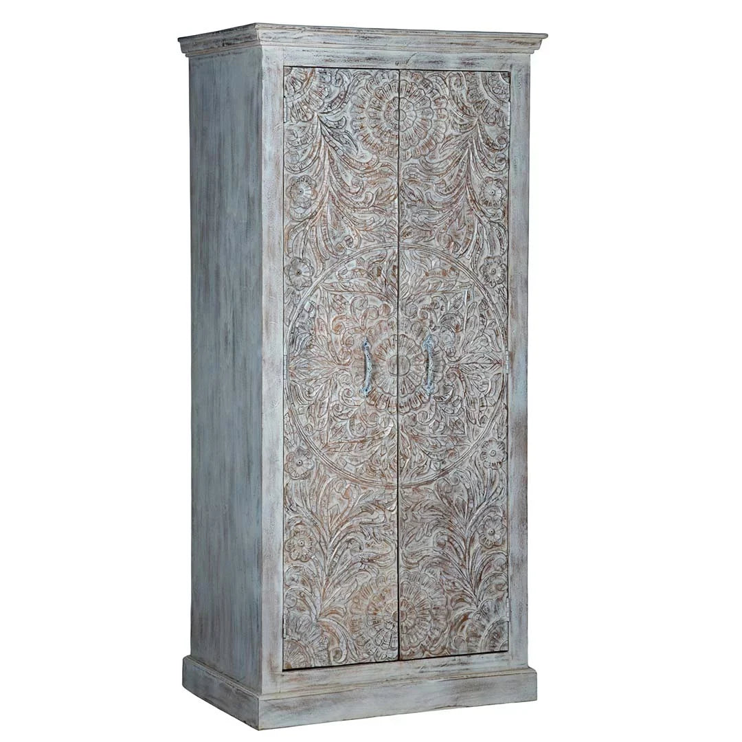 Maadze Shabby Chic White Carved Wardrobe