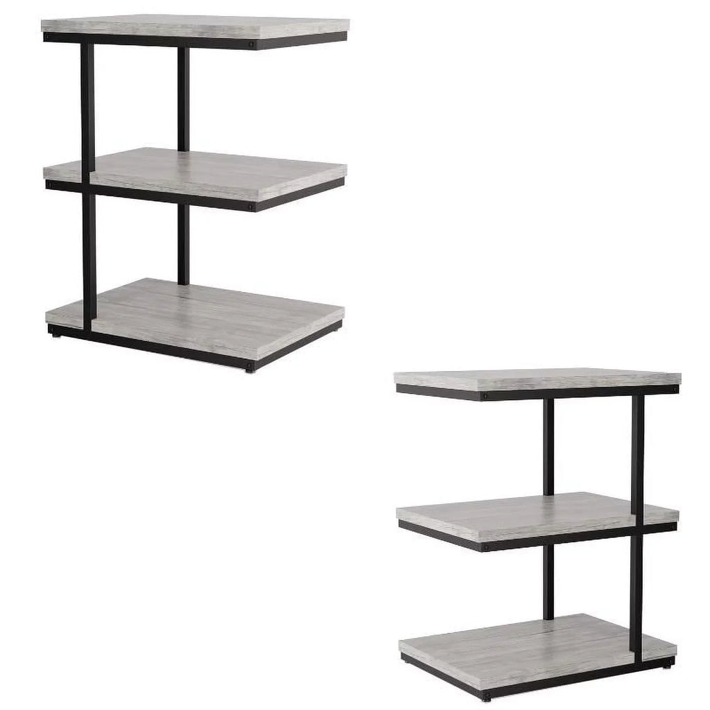 FOA Neeva Industrial Metal 3-Shelf Side Table in Light Gray Set of 2