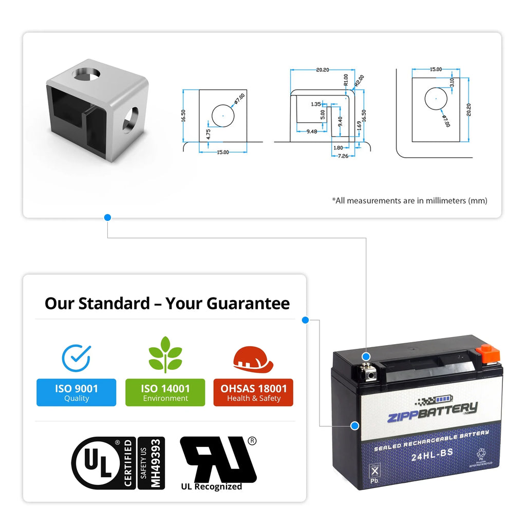 Zipp Battery YTX24HL-BS (24HL-BS 12 Volt,21 Ah, 260 CCA) Motorcycle Battery for Kawasaki 1200cc Zg1200 Voyager Xii 1995