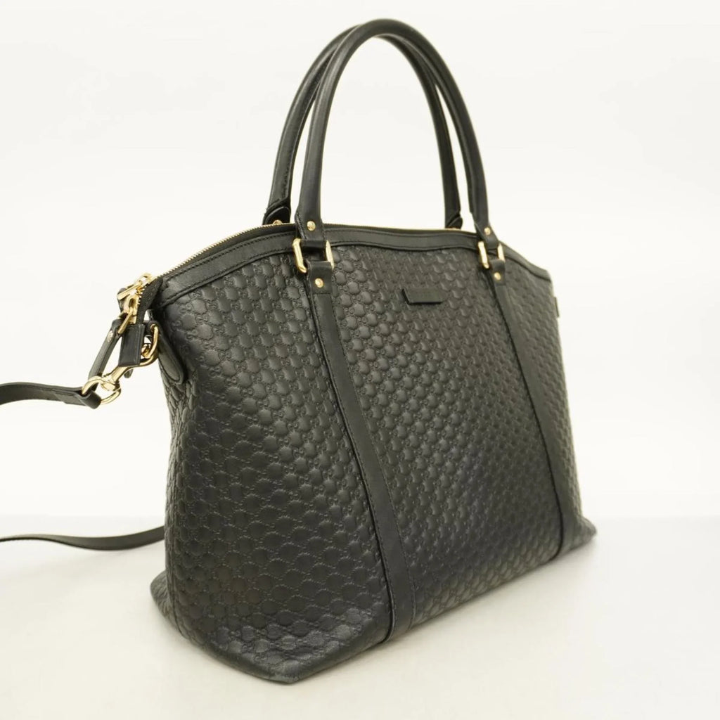 Pre-Owned Gucci Handbag Micro Guccisima 449658 Leather Black Gold Hardware Women's (Good)