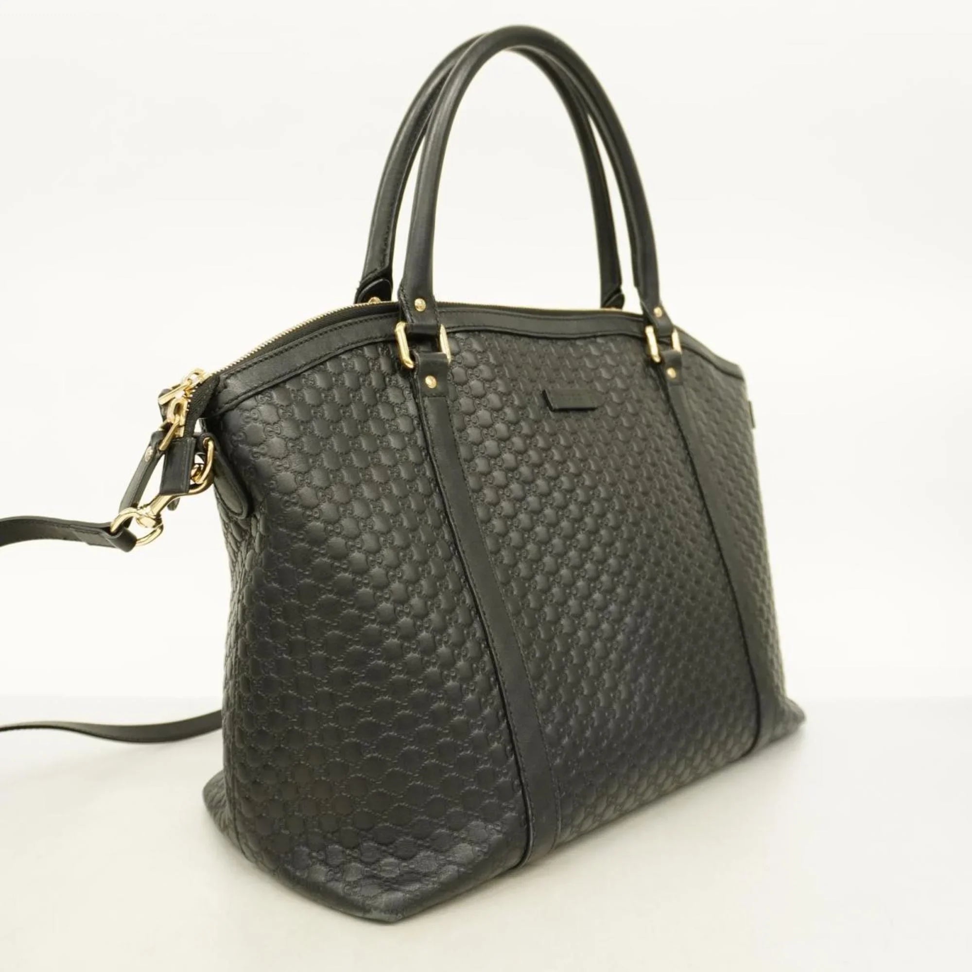 Pre-Owned Gucci Handbag Micro Guccisima 449658 Leather Black Gold Hardware Women's (Good)