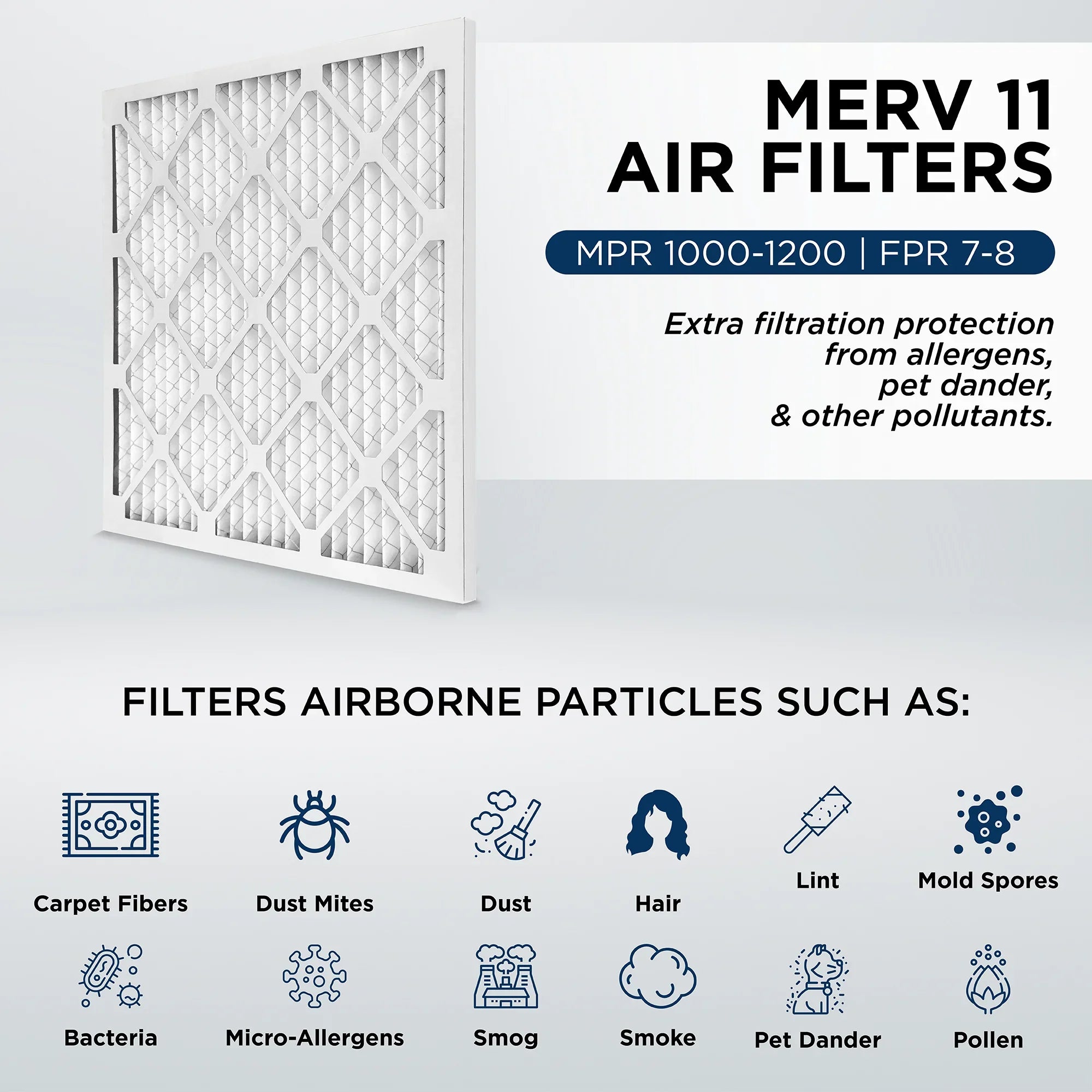 20x24x1 MERV 11, MPR 1000 Pleated AC Furnace 1" Air Filters by Pamlico. Quantity 6. Actual Size: 19-1/2 x 23-1/2 x 3/4