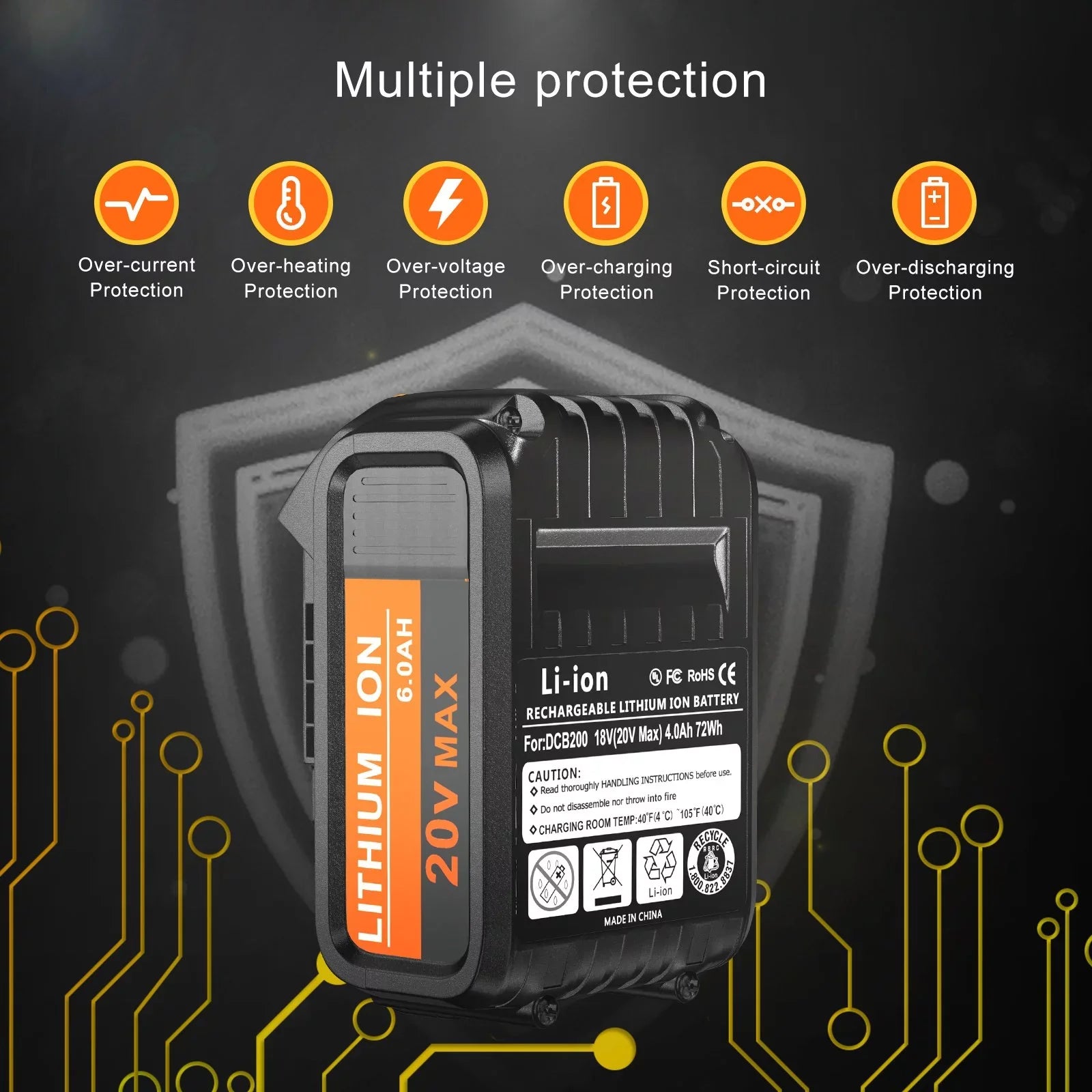 4 Pack DCB200 For DeWalt 20 Volt Max XR 6.0AH Lithium Ion Premium Battery
