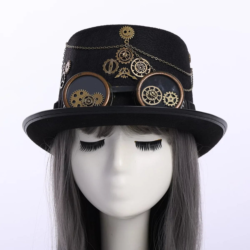GRACEART Unisex Steampunk Top Hats with Goggle Gothic Punk Hallo Hat