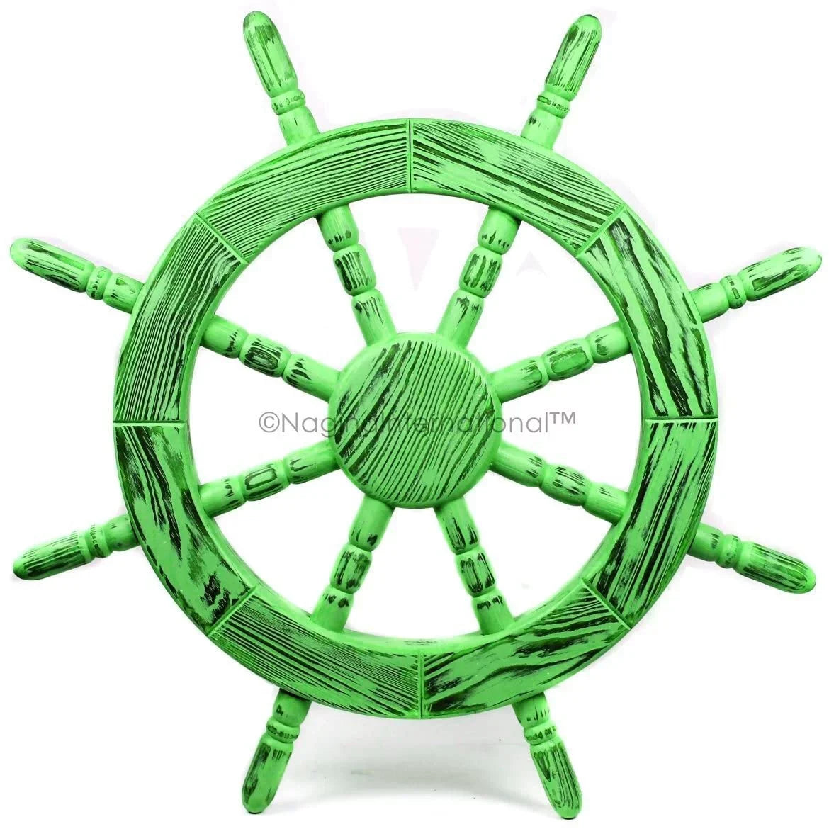 Nagina International Rustic Antique Beautiful Wall Decor Handcrafted Pine Nautical Ship Wheel | Maritime Exclusive Wall Decor (24 Inches, Junky Green)
